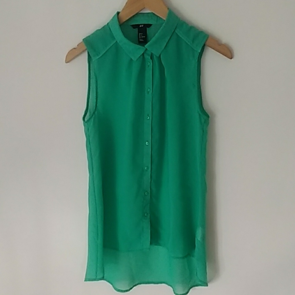 H&M Kelly Green Sleeveless Button Tank Blouse